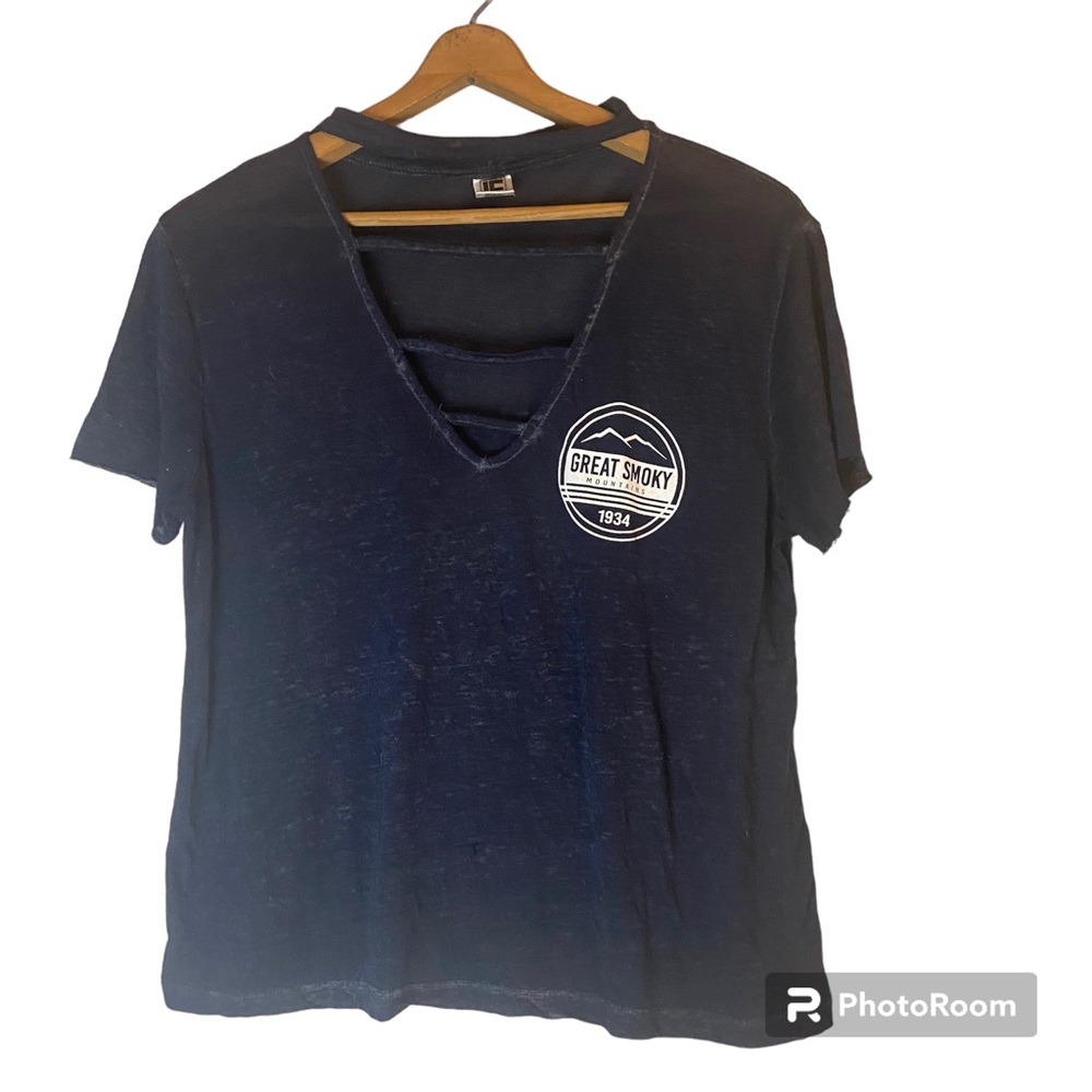 LE Liquid Energy lightweight cropped short sleeve grey thin graphic tshirt large